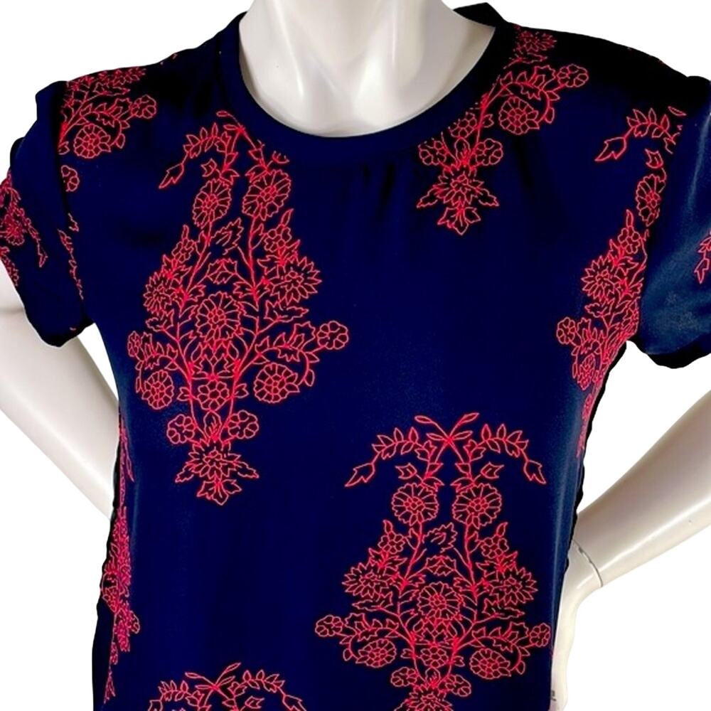 Loft Petites Black Red Floral Blouse Back Button Closure M/L see measurements